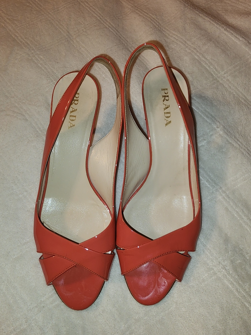 Prada Women’s Coral Slingback Peep-Toe Heels